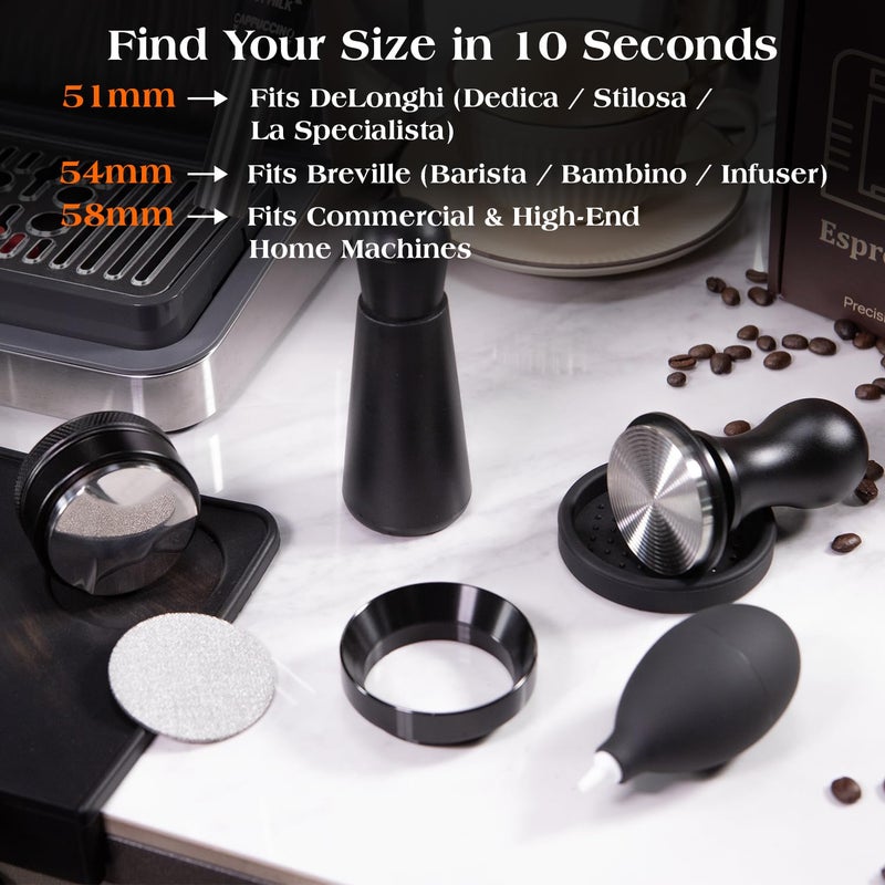 troletoi 7 PCS Espresso Accessories Kit: 51mm Espresso Tamper, Coffee Distributor, Puck Screen, Dosing Funnel and WDT Tool, Premium Espresso Tool Set Fits Delonghi 51mm Machines and Portafilter - Image 5