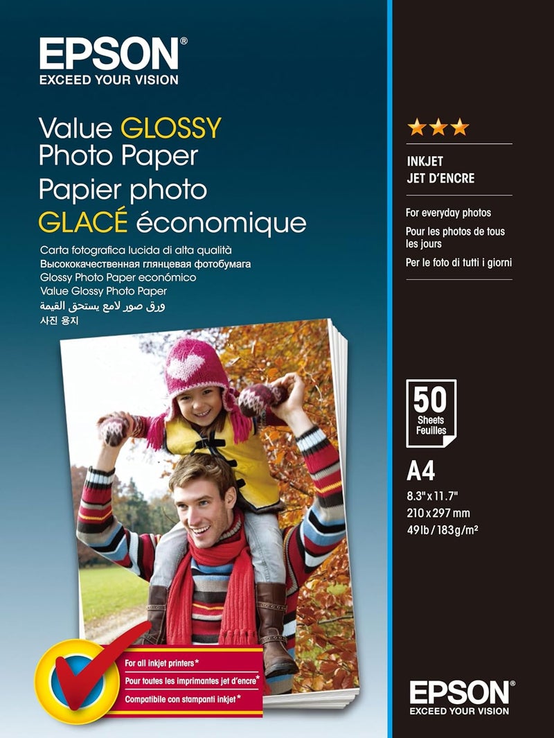 EPSON Value Glossy Photo Paper - A4, 50 Sheets - Image 1