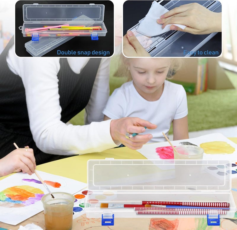 Fireboomoon 3 Pack Translucent Plastic Paint Brush Holder, Long Paint Brushes Watercolor Pens Pencils Drawing Tools Storage Box Container Case(13" x 2.8" x 1.4") - Image 5