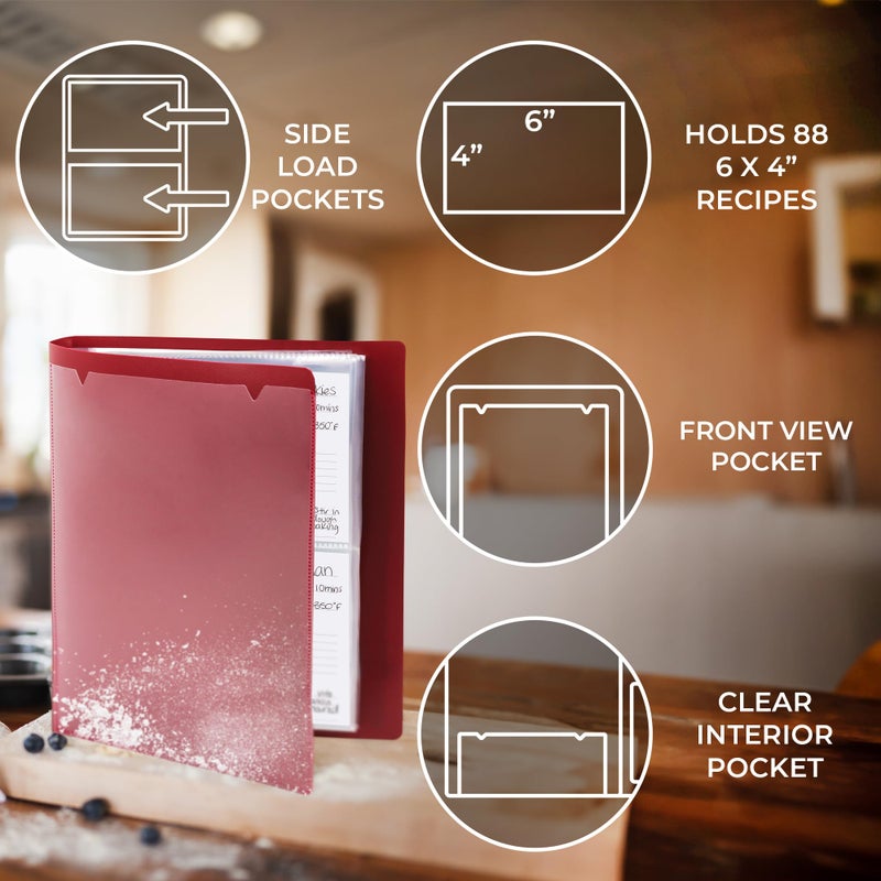 Samsill Plastic Recipe Holder, Recipe Book with Plastic Sleeves, Holds up to 88 Recipe Cards, 4x6 Index Cards, Customizable Cover - Image 4