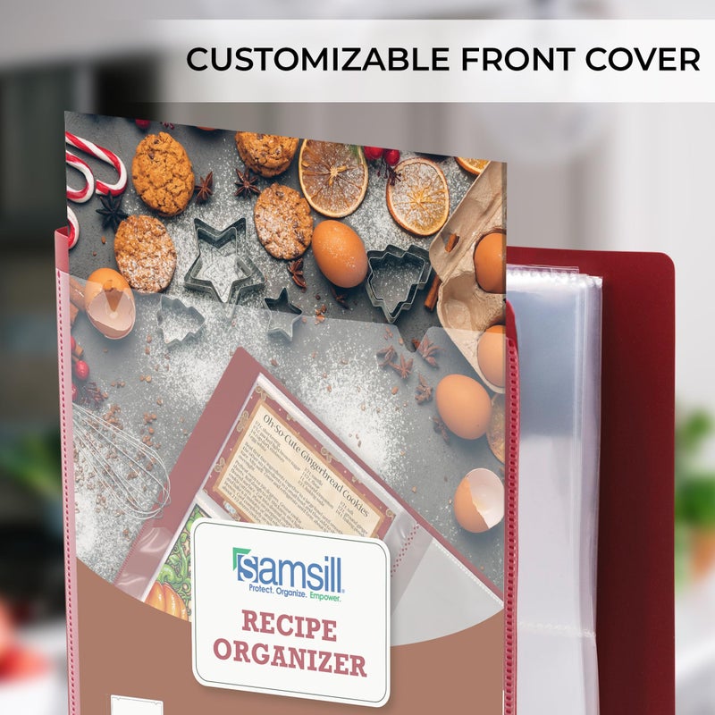Samsill Plastic Recipe Holder, Recipe Book with Plastic Sleeves, Holds up to 88 Recipe Cards, 4x6 Index Cards, Customizable Cover - Image 2
