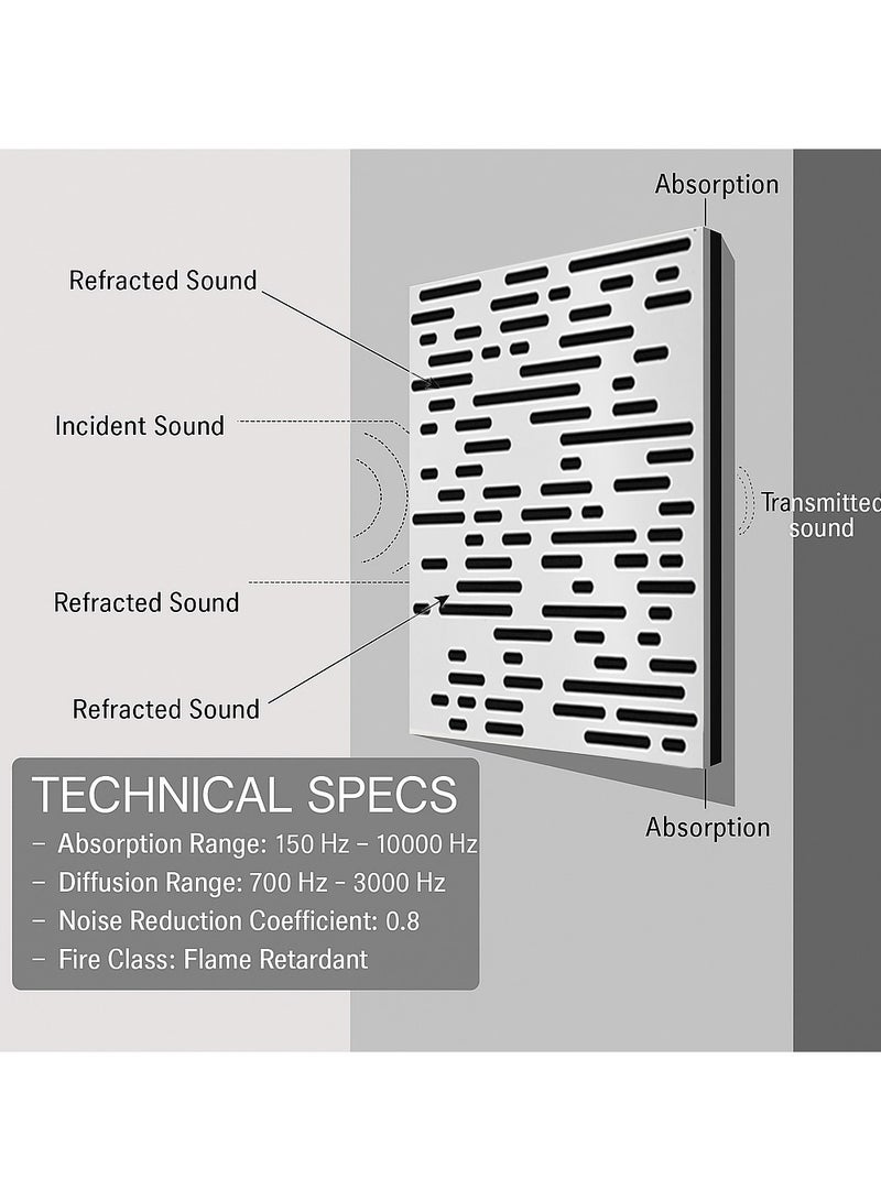 Acoustic Motion Acoustic  panels "50x50x5.6 cm" WAVE design with Self-Adhesive,Sound Proof,Diffusion Panels for Home,Studio,Meeting Rooms,Wall Art Foam+wood Boards For Advanced Acoustic Room Treatment white - Image 2