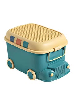 Children's Toy Storage Box Stackable Toy Organizer with Wheels and Handle (Green)