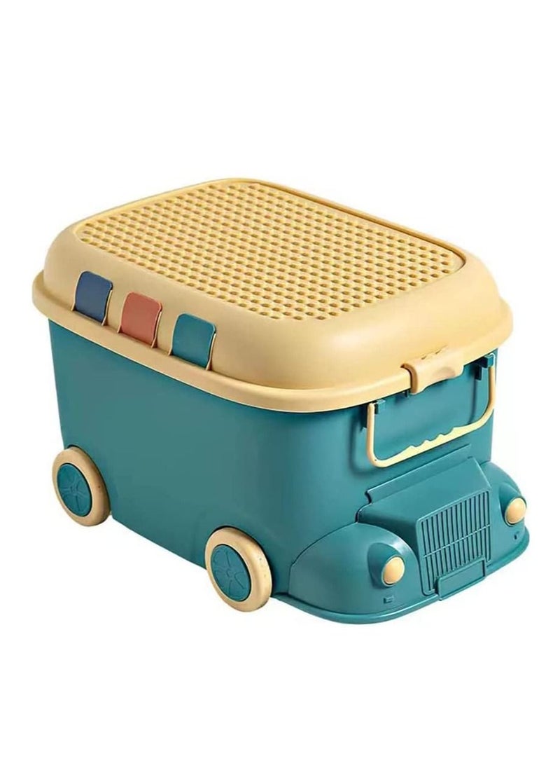 LEDIN - Children's Toy Storage Box Stackable Toy Organizer with Wheels and Handle (Green) - Image 1