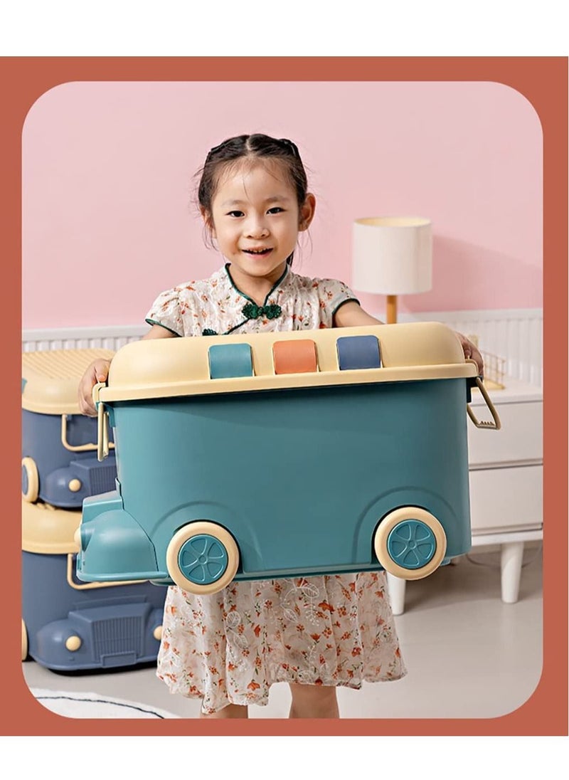 LEDIN - Children's Toy Storage Box Stackable Toy Organizer with Wheels and Handle (Green) - Image 1