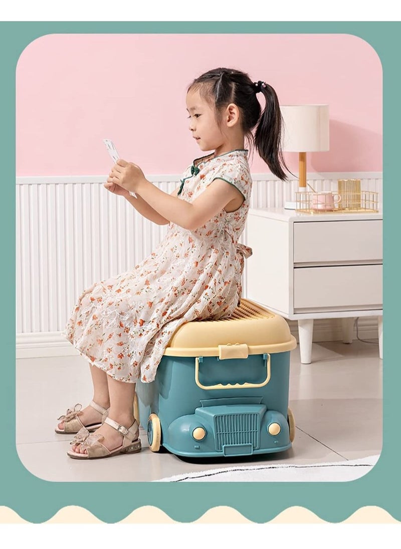 LEDIN - Children's Toy Storage Box Stackable Toy Organizer with Wheels and Handle (Green) - Image 1