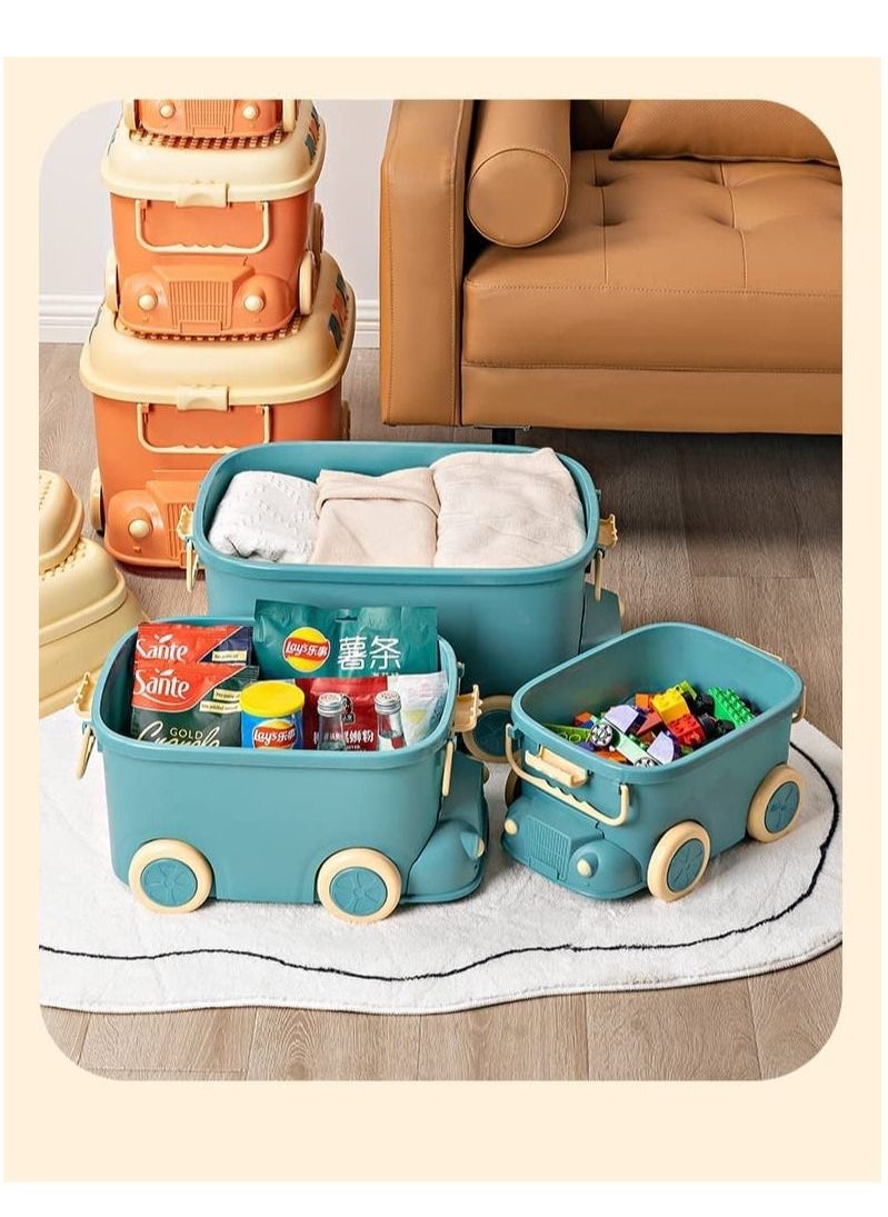 LEDIN - Children's Toy Storage Box Stackable Toy Organizer with Wheels and Handle (Green) - Image 1