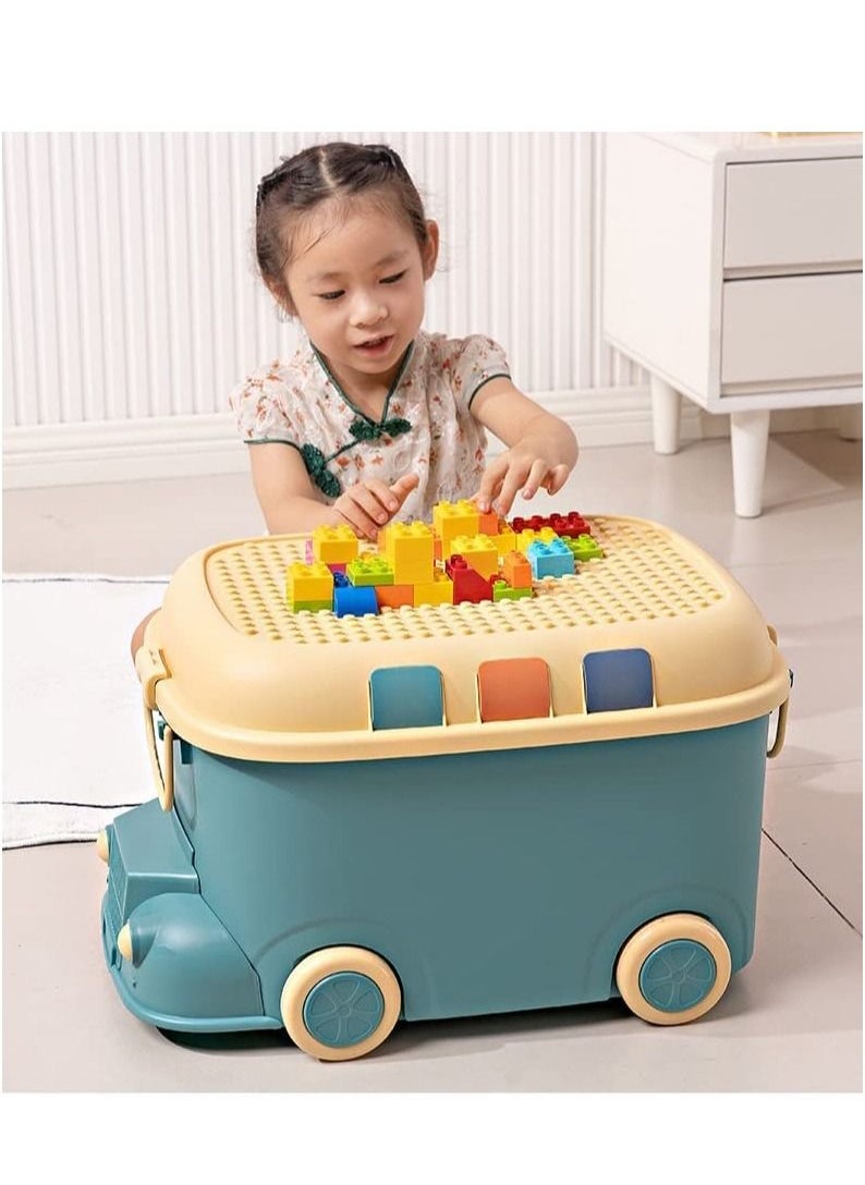 LEDIN - Children's Toy Storage Box Stackable Toy Organizer with Wheels and Handle (Green) - Image 1