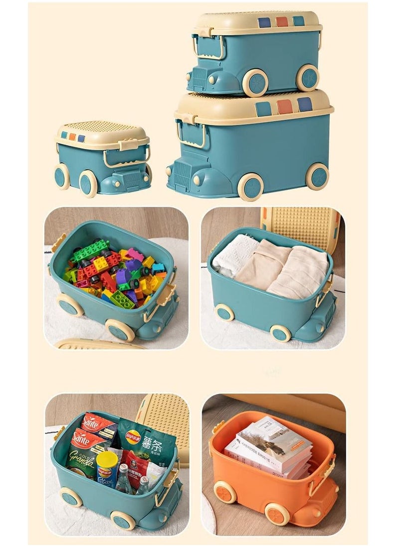 LEDIN - Children's Toy Storage Box Stackable Toy Organizer with Wheels and Handle (Green) - Image 1