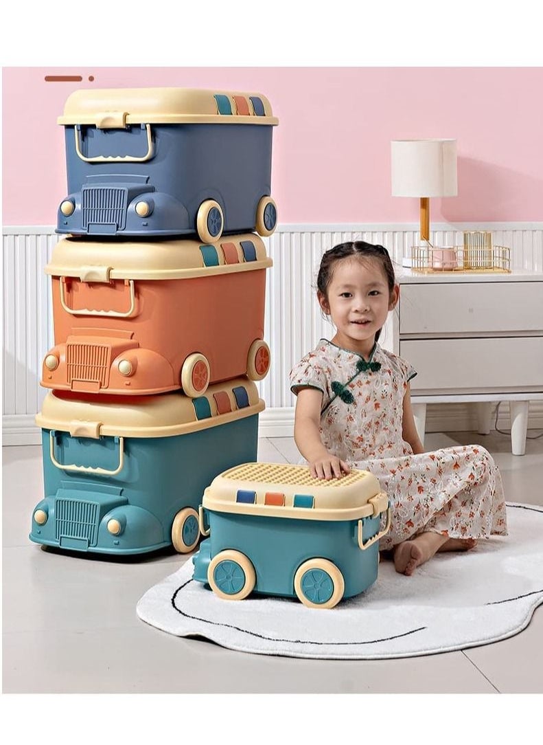 LEDIN - Children's Toy Storage Box Stackable Toy Organizer with Wheels and Handle (Green) - Image 1