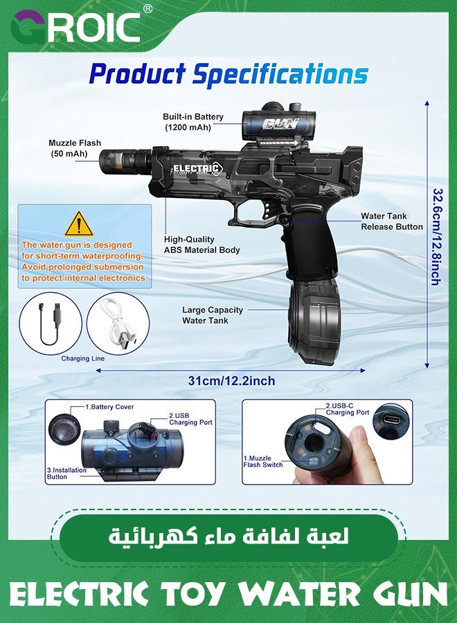 Electric Water Gun for Kids with Muzzle Flash & Recoil Effect, Pool Toy,Powerful 480CC High Capacity Automatic Squirt Guns Up to 32 FT Range for Swimming Pool Party Beach Outdoor Activity
