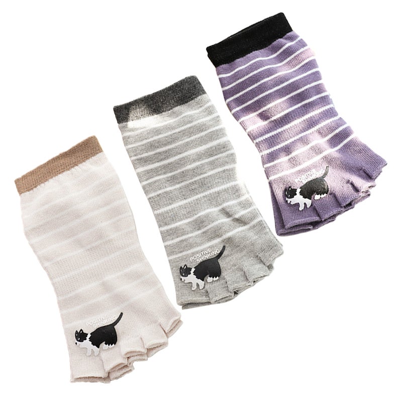 3 Pairs Open Toe Socks Short Socks Dog Pattern Socks Stylish Ankle Socks Low Cut Socks for Women Girls (White + Black + Puple) - Image 1