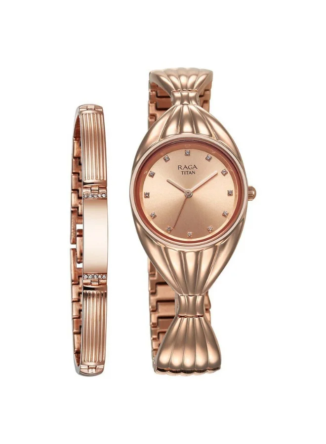 TITAN Raga Memoirs Quartz Analog Rose Gold Dial Rose Gold Metal Strap Watch for Women - 95254WM01