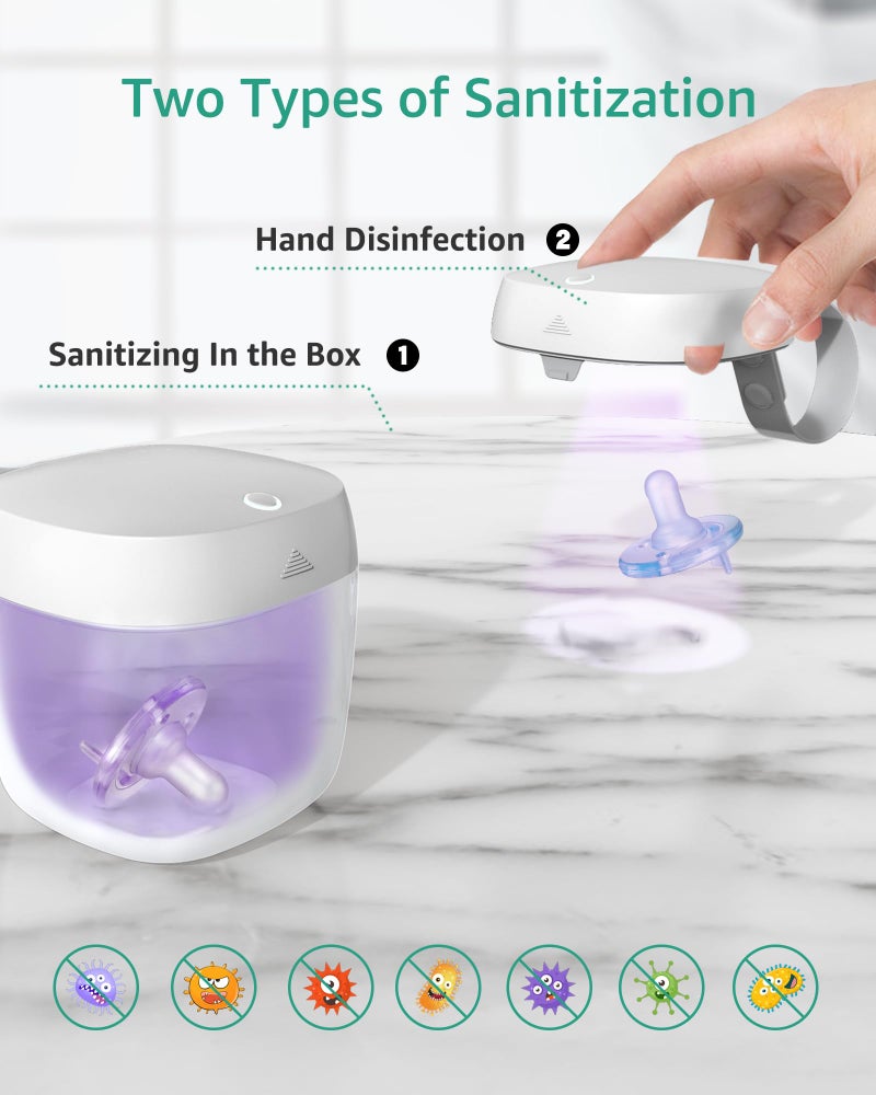 GROWNSY معقم مصاصة GROWNSY المحمول، معقم ضوء UV أثناء التنقل، علبة معقم بشحن USB، معقم مصاصة صغير 99.99% نظيف في 59 ثانية (أبيض) - Image 5