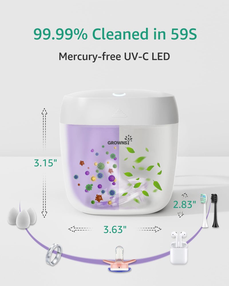 GROWNSY معقم مصاصة GROWNSY المحمول، معقم ضوء UV أثناء التنقل، علبة معقم بشحن USB، معقم مصاصة صغير 99.99% نظيف في 59 ثانية (أبيض) - Image 4
