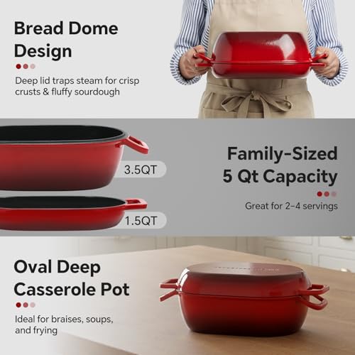 Northriver Casting Enameled Cast Iron Oval Dutch Oven for Bread Baking，12"x8" Bread Pot with Lid，Ideal for Sourdough, Artisan Loaves & Family Meals，5 Qt - Image 4