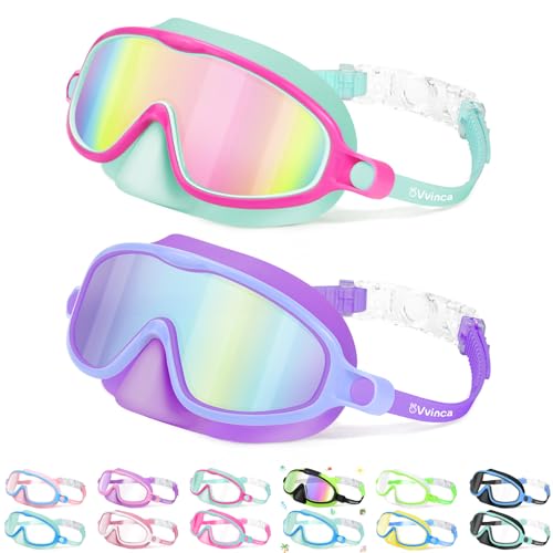 Vvinca 2 Pcs Kids-Swim-Goggles with Nose Cover, Swimming Diving Mask Wide View Anti Fog UV Anti Shattered Lens for Kids 3-5 - Image 1