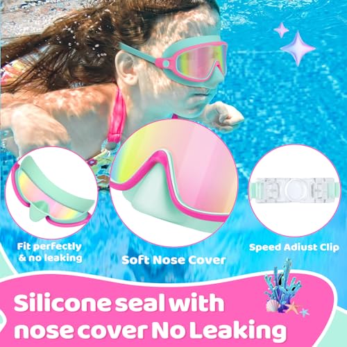 Vvinca 2 Pcs Kids-Swim-Goggles with Nose Cover, Swimming Diving Mask Wide View Anti Fog UV Anti Shattered Lens for Kids 3-5 - Image 4