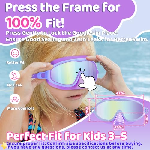 Vvinca 2 Pcs Kids-Swim-Goggles with Nose Cover, Swimming Diving Mask Wide View Anti Fog UV Anti Shattered Lens for Kids 3-5 - Image 2