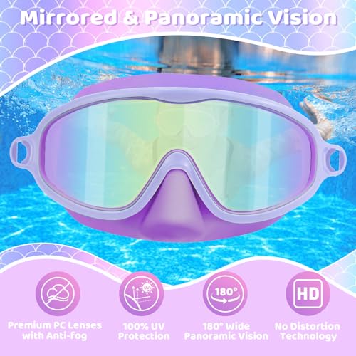 Vvinca 2 Pcs Kids-Swim-Goggles with Nose Cover, Swimming Diving Mask Wide View Anti Fog UV Anti Shattered Lens for Kids 3-5 - Image 5