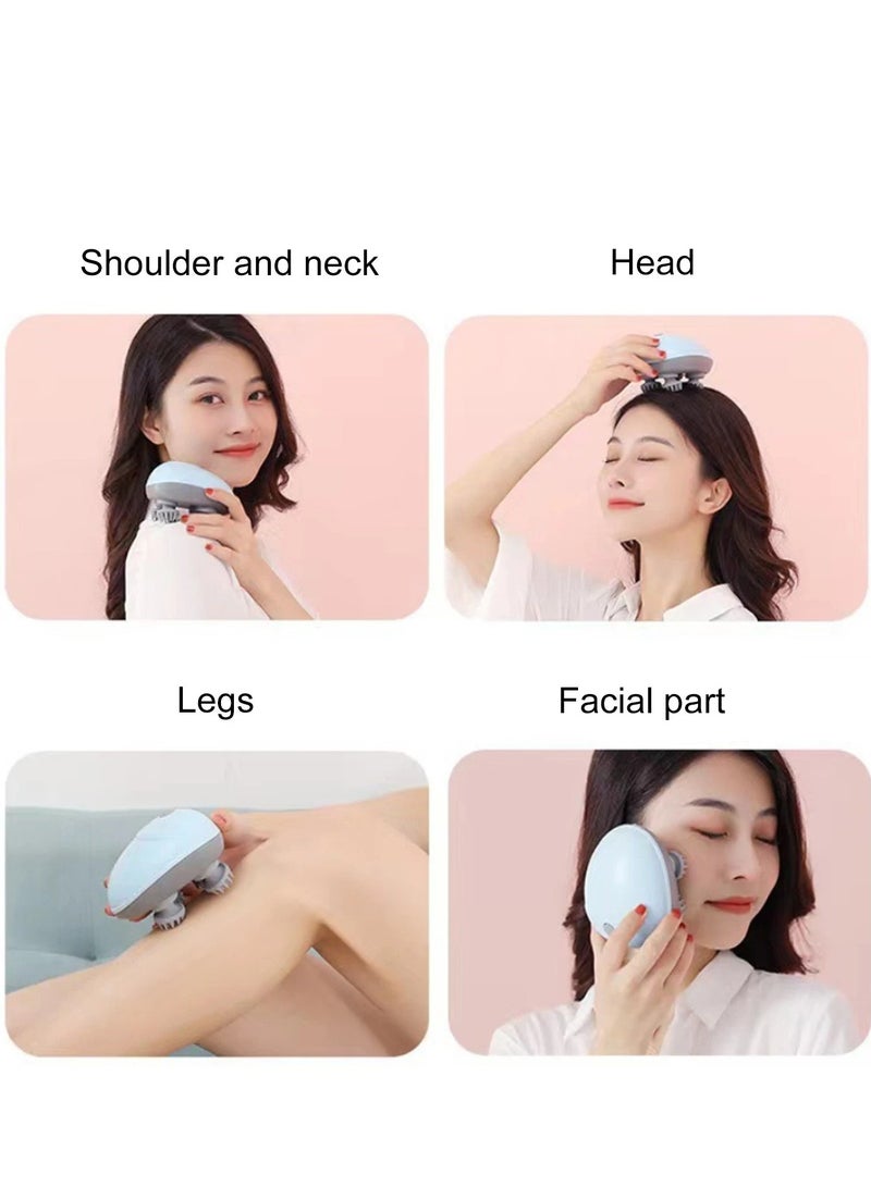 Portable Electric Scalp Massager Cordless Head Massager with 4 Kneading Heads Blue - Image 5