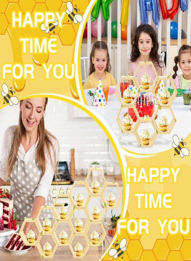Denylo pro 12 Pcs 5.5 Inch Honeycomb Cupcake Stand Cake Farmhouse Hexagon Display Holder Hexagonal Wood Cupcake Stand Floating Table Sign with Wooden Bee for Baby Shower Birthday Party Table Decorations - Image 5