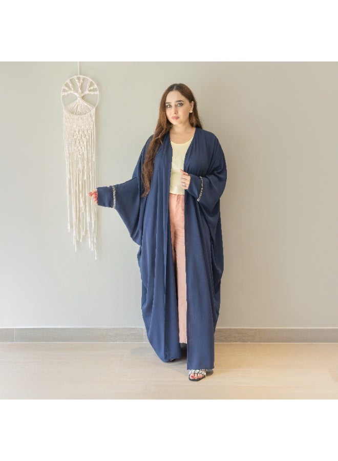 LINELLE عباءة لينيل الفاخرة بتفاصيل حجر أزرق على شكل فراشة للنساء - مقدمة أنيقة مزودة بأزرار، وأكمام واسعة متدفقة، ملابس يومية ومناسبات محتشمة - Image 1