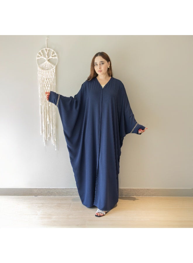 LINELLE عباءة لينيل الفاخرة بتفاصيل حجر أزرق على شكل فراشة للنساء - مقدمة أنيقة مزودة بأزرار، وأكمام واسعة متدفقة، ملابس يومية ومناسبات محتشمة - Image 4