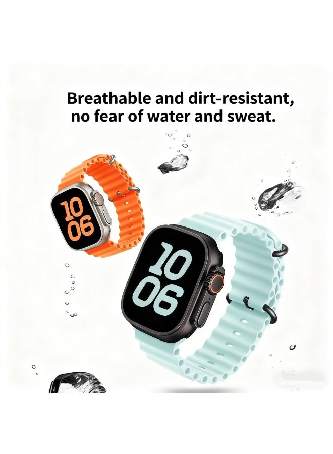 سوار سيليكون OceanWave لساعة Apple – تصميم موجي مرن، قفل آمن، مقاوم للماء والعرق، متوافق مع تناسب سلسلة 38/40/41/42 مم 1-10/SE - Image 3
