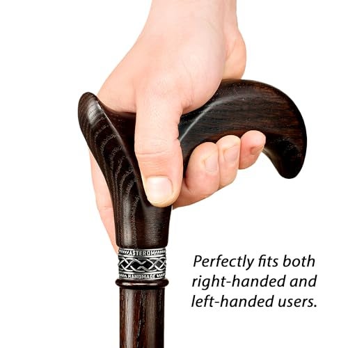 Asterom Walking Cane Handmade Ergonomic Canes for Men Wooden Walking Sticks for Seniors Unique Cool Walnut 37 Inches - Image 5