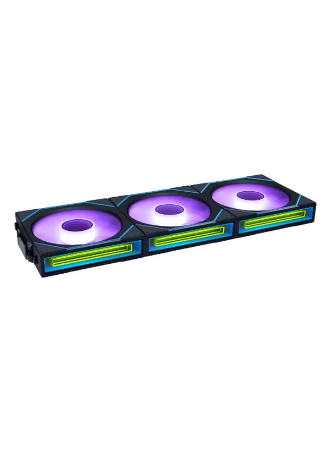 LIAN LI UNI FAN SL-INF WIRELESS 120 Reversed  Black 3 Pack Case Fan, 120×122.1x25mm, 0, 200~2200 RPM Fan Speed, 2.2 mmH2O Air Pressure, 69.7 CFM Air Flow, FDB Bearing, Cableless RGB | 12RSLIN1W3B  - Image 1