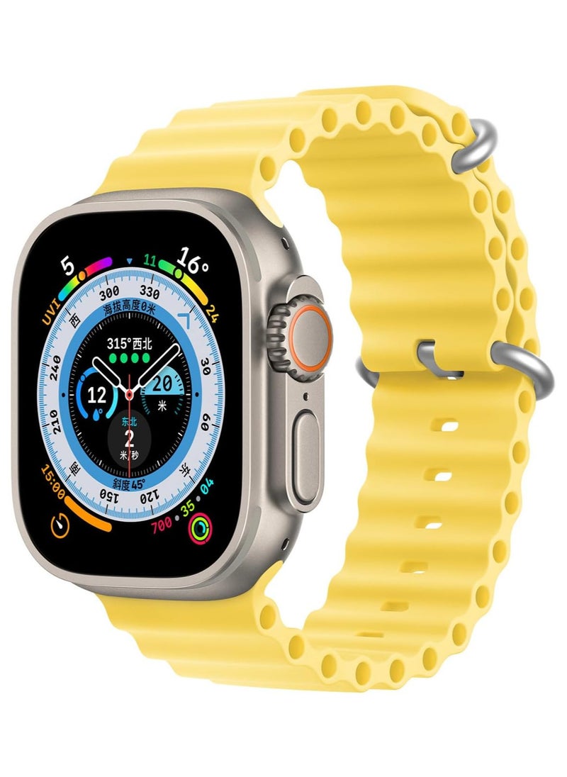 DUX DUCIS - Dux Ducis OceanWave Series Silicone Rubber and Stainless Steel Watch Strap for Apple Watch 38mm/40mm/41mm, Yellow - Image 1