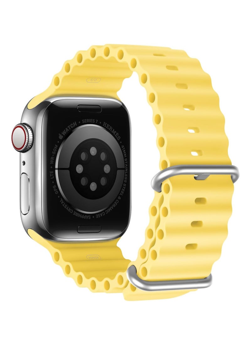 DUX DUCIS - Dux Ducis OceanWave Series Silicone Rubber and Stainless Steel Watch Strap for Apple Watch 38mm/40mm/41mm, Yellow - Image 1
