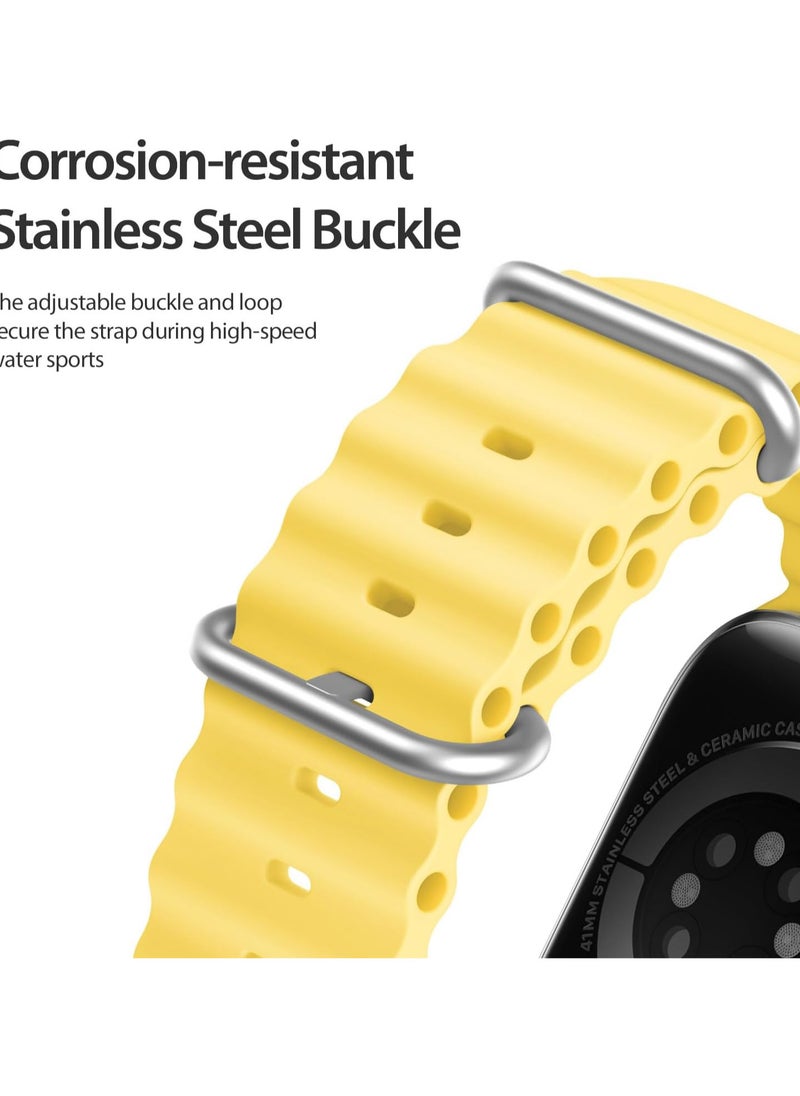 DUX DUCIS - Dux Ducis OceanWave Series Silicone Rubber and Stainless Steel Watch Strap for Apple Watch 38mm/40mm/41mm, Yellow - Image 1