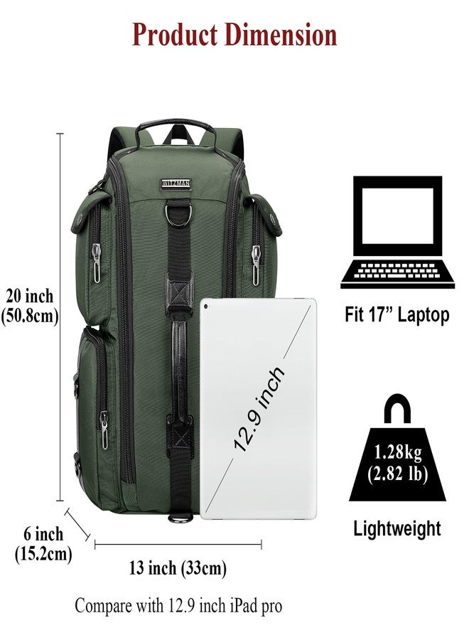 WITZMAN Travel Backpack for Men Carry On Backpack Duffel Bag Large Capacity Laptop Backpack 17 Inch (6695 Army Green) - Image 5