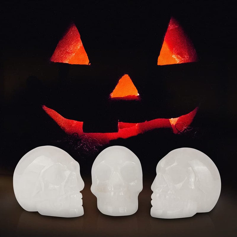 Artistone 2.0"" Clear Quartz Crystal Skull Head Decor Statue Healing Stones Hand Carved Gemstone Skull Figurine Stone for Halloween Carnival Party Personality Bar Home Office - Image 3