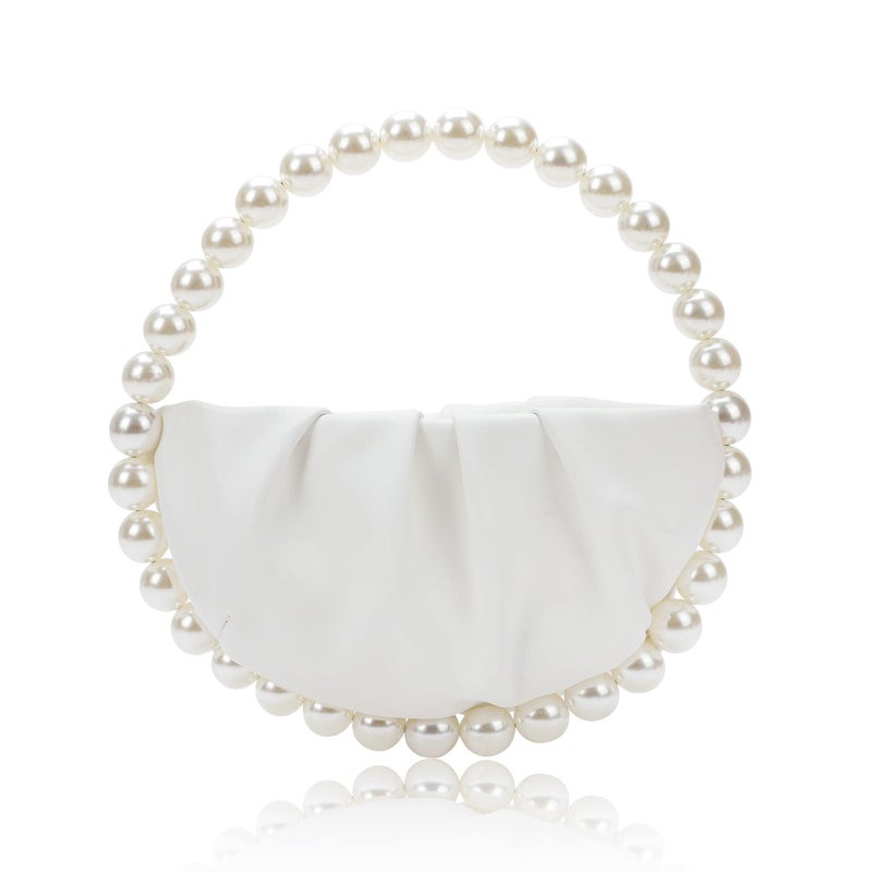 CARIEDO Pearl Soft Face Pleated Handbag Advanced Evening Bag Party Prom Bride Purse Phone Clutch Purse - Image 1
