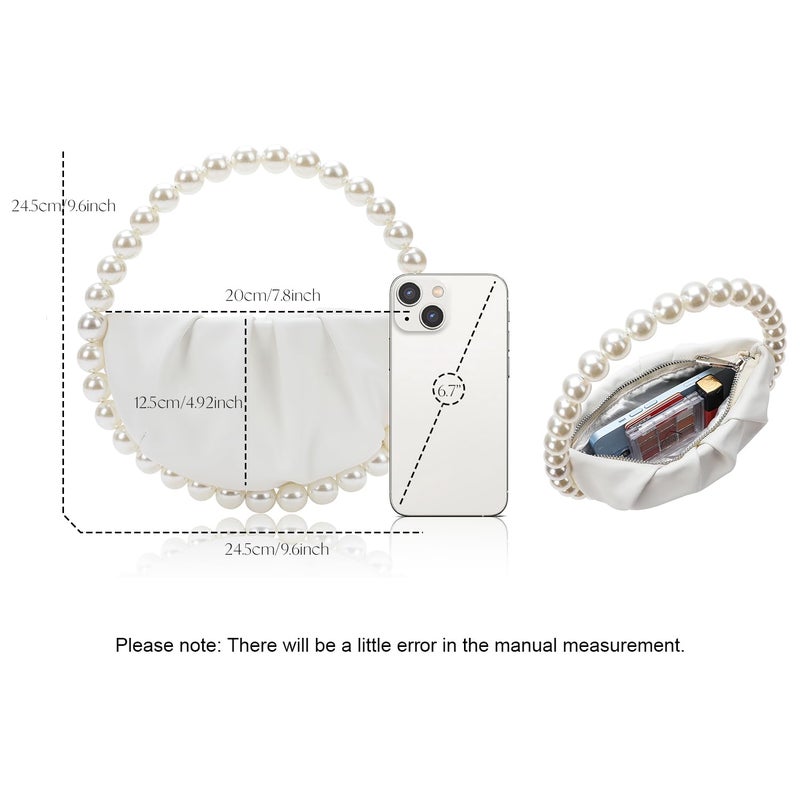 CARIEDO Pearl Soft Face Pleated Handbag Advanced Evening Bag Party Prom Bride Purse Phone Clutch Purse - Image 5