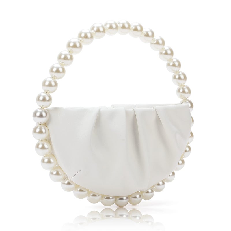 CARIEDO Pearl Soft Face Pleated Handbag Advanced Evening Bag Party Prom Bride Purse Phone Clutch Purse - Image 3