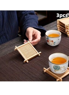 3 Pack Tea Coasters Natural Bamboo Coasters Tea Coasters Mini 3 Inch Square Tabletop Insulated Tray for Tea Service Decoration Party Coasters