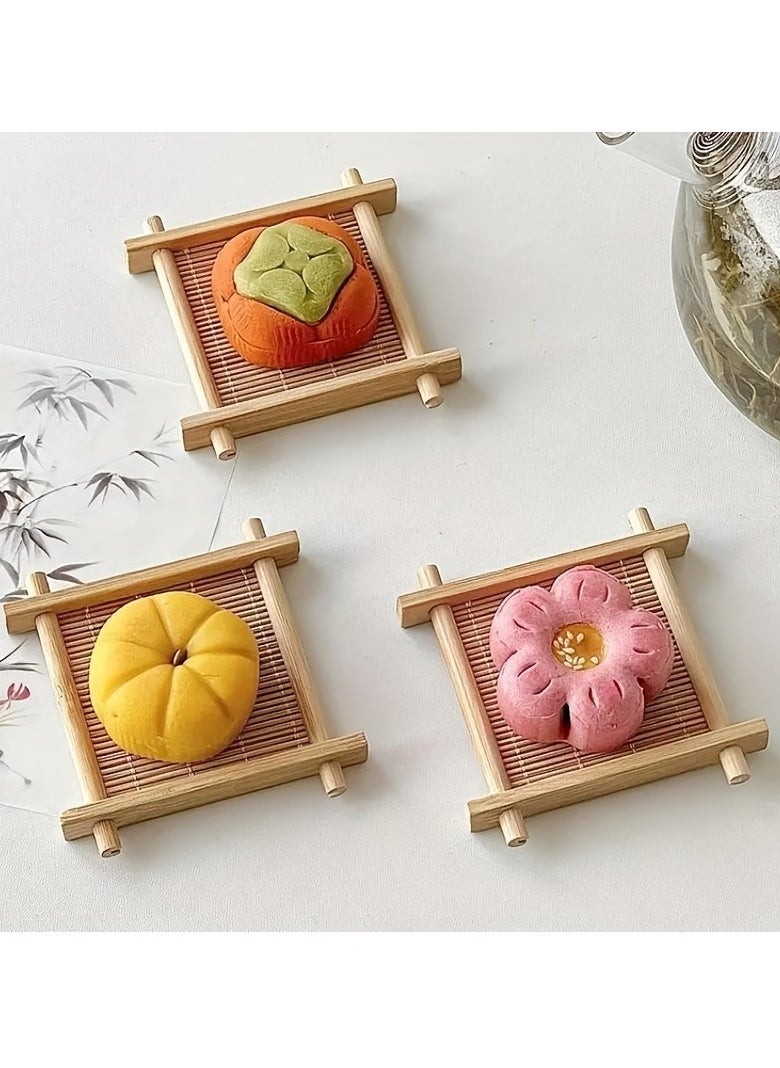 Generic - 3 Pack Tea Coasters Natural Bamboo Coasters Tea Coasters Mini 3 Inch Square Tabletop Insulated Tray for Tea Service Decoration Party Coasters - Image 1