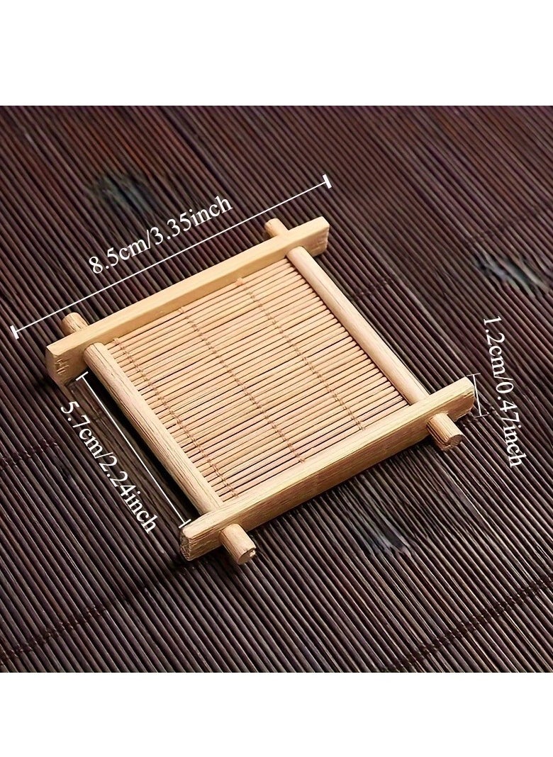 Generic - 3 Pack Tea Coasters Natural Bamboo Coasters Tea Coasters Mini 3 Inch Square Tabletop Insulated Tray for Tea Service Decoration Party Coasters - Image 1