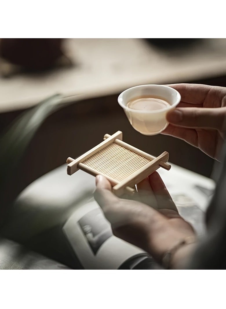 Generic - 3 Pack Tea Coasters Natural Bamboo Coasters Tea Coasters Mini 3 Inch Square Tabletop Insulated Tray for Tea Service Decoration Party Coasters - Image 1