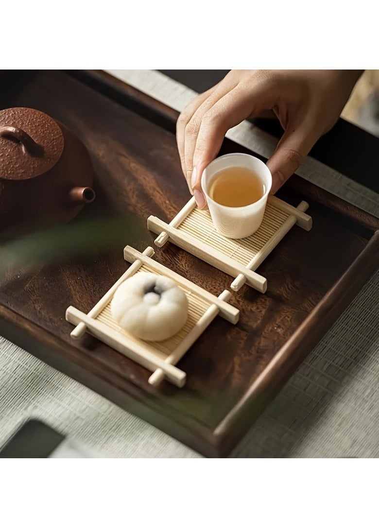 Generic - 3 Pack Tea Coasters Natural Bamboo Coasters Tea Coasters Mini 3 Inch Square Tabletop Insulated Tray for Tea Service Decoration Party Coasters - Image 1