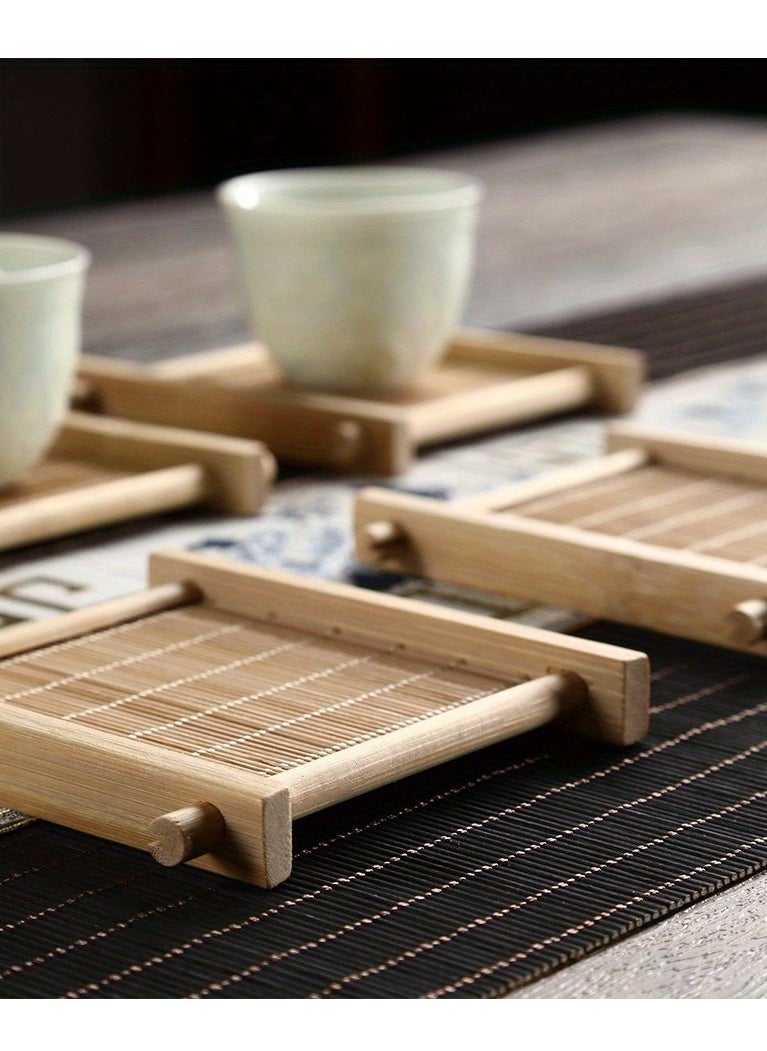 Generic - 3 Pack Tea Coasters Natural Bamboo Coasters Tea Coasters Mini 3 Inch Square Tabletop Insulated Tray for Tea Service Decoration Party Coasters - Image 1
