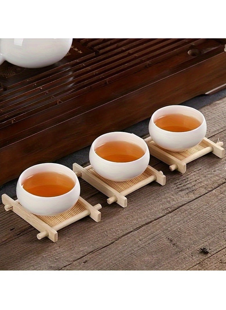 Generic - 3 Pack Tea Coasters Natural Bamboo Coasters Tea Coasters Mini 3 Inch Square Tabletop Insulated Tray for Tea Service Decoration Party Coasters - Image 1
