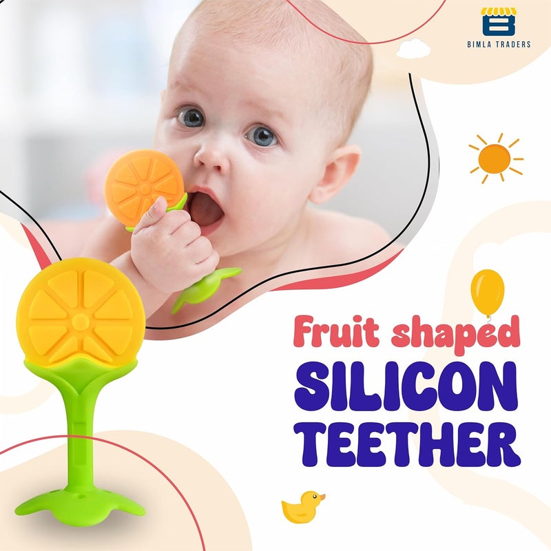 BTfash Baby Tree and Fruits Shape Teether Teething | Natural Organic Freezer Safe for Newborn Infant, Babies | Silicone BPA Free | Gum Pain Relief 3D Soother Set (Pack of 1, Orange) - Image 5