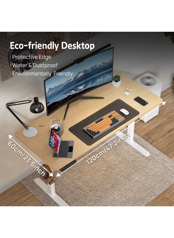 PORIYA Electric Standing Desk - Motorized Height Adjustable Sit Stand Table with Touch Control Panel, Cable Management, and Headphone Hook - Ideal for Home Office (White Frame&120cm Log Top) - Image 4