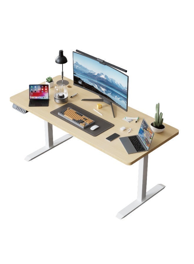 PORIYA Electric Standing Desk - Motorized Height Adjustable Sit Stand Table with Touch Control Panel, Cable Management, and Headphone Hook - Ideal for Home Office (White Frame&120cm Log Top) - Image 3