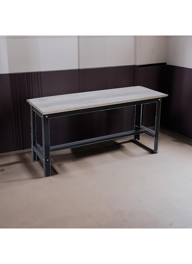 RIGID Steel Bench with Wooden Top Black 52.5x108x33cm  - Image 1
